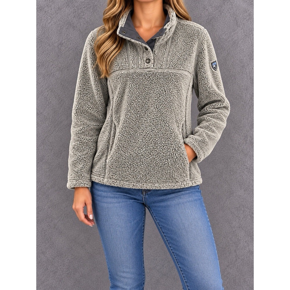 Kuhl Avalon Fleece Womens Small Cream Sherpa Snap Neck Gorpcore Outdoor Hiking